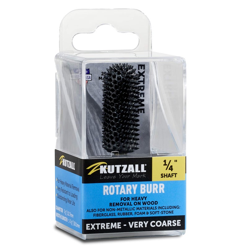 Kutzall Extreme Ball Nose Burr, 1â„4" Shaft, Very Coarse - Wood Carving Bit for Bosch, DeWalt, Milwaukee. Abrasive Tungsten Carbide, 3â„8" (9.5mm) Dia. X 1-1â„2" (38.1mm) Length BNX-12X112C - Image 1